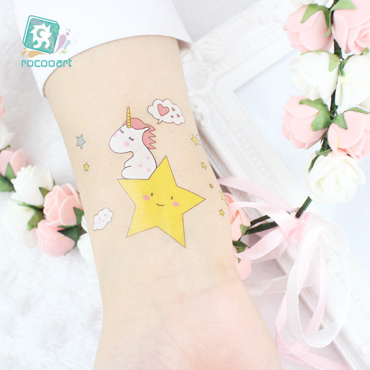 Juego de tatuajes temporales con diseño de unicornio para niños, adhesivos impermeables con dibujos de animales, para regalo, 5 hojas por juego