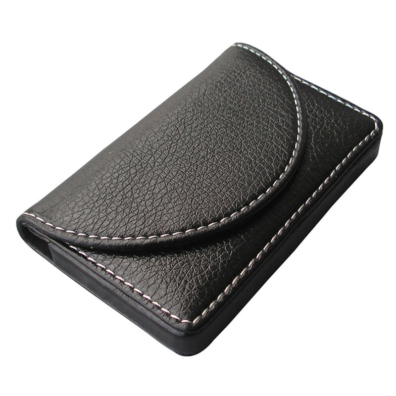 Magnetic Lock Business Card Box Faux Leather ID Card Holder Bag Wallet Pocket Men & Women Card Book Organizer