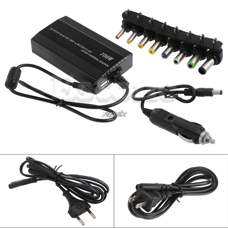 Universal 8xTip Connectors AC/DC To DC Inverter Car Charger Power Supply Adpter With Car Charger Adapter Cord For Laptop EU Plug