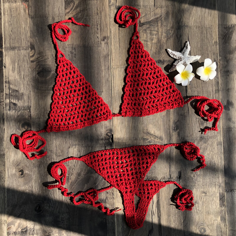 2019 New Handmade Crochet Micro Bikini G Thong String Beach Micro Swimwear Sexy Lingerie Sets Hot Sale
