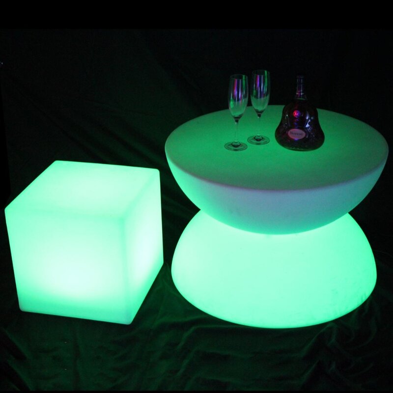 LED متوهجة مجموعة مقاعد الطاولة شريط مجموعات أثاث SK-LF16B (D66 * H44cm) 1 قطعة + 4 قطعة مقعد على شكل مكعب مزود بمصباح LED D40cm شحن مجاني 1 مجموعة
