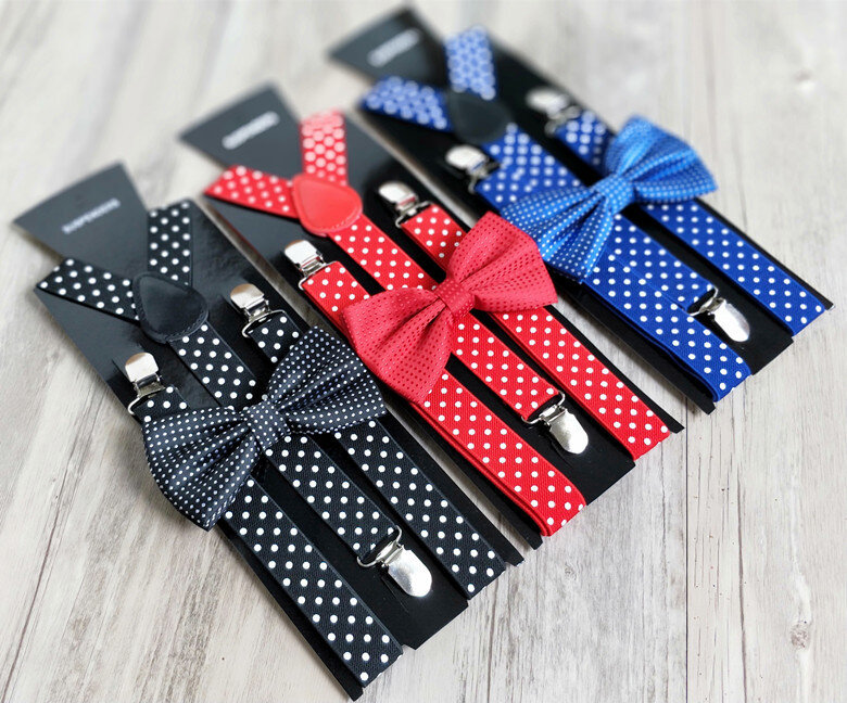 Adult Polka Dot Bow Tie + Idea Strap Set Men And Women 3 Clips Versatile Suspenders Shirt Accessories 10pcs/lot