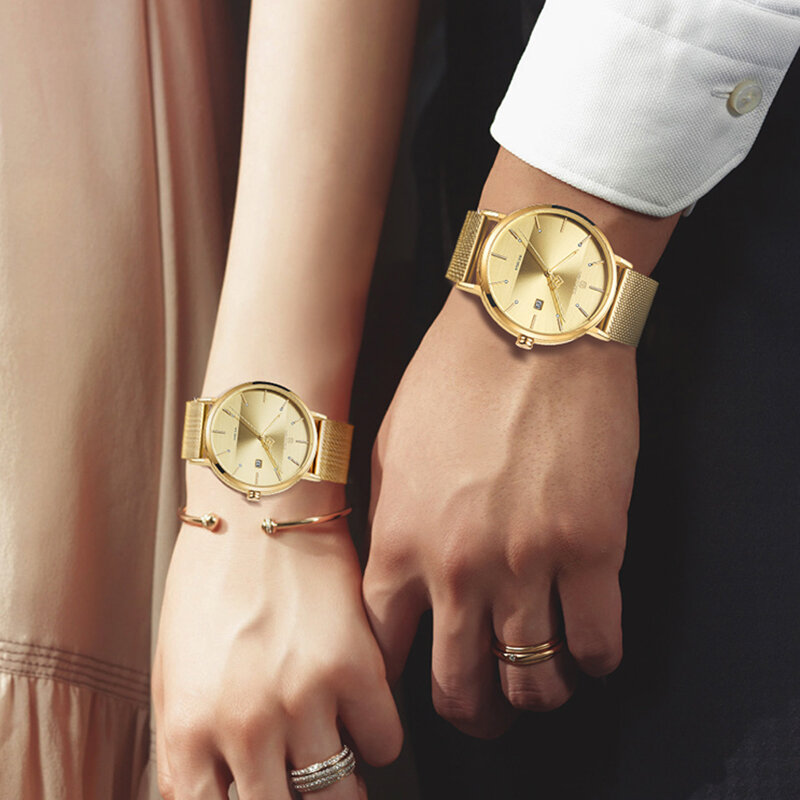 Nf3008 casal relógio de quartzo luxo dos homens relógio feminino simples relógio de pulso para o sexo masculino feminino amantes presente relógio à prova dwaterproof água 2019