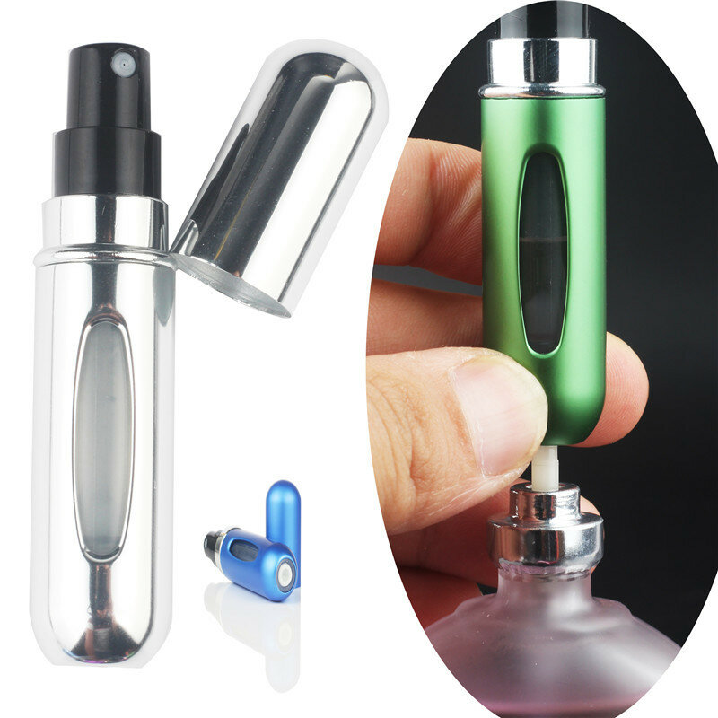 5ml akcesoria podróżne organizer Mini butelka perfum wielokrotnego napełniania puszki sprężone powietrze pompa dolna atomizacja perfum do potrzeb podróży