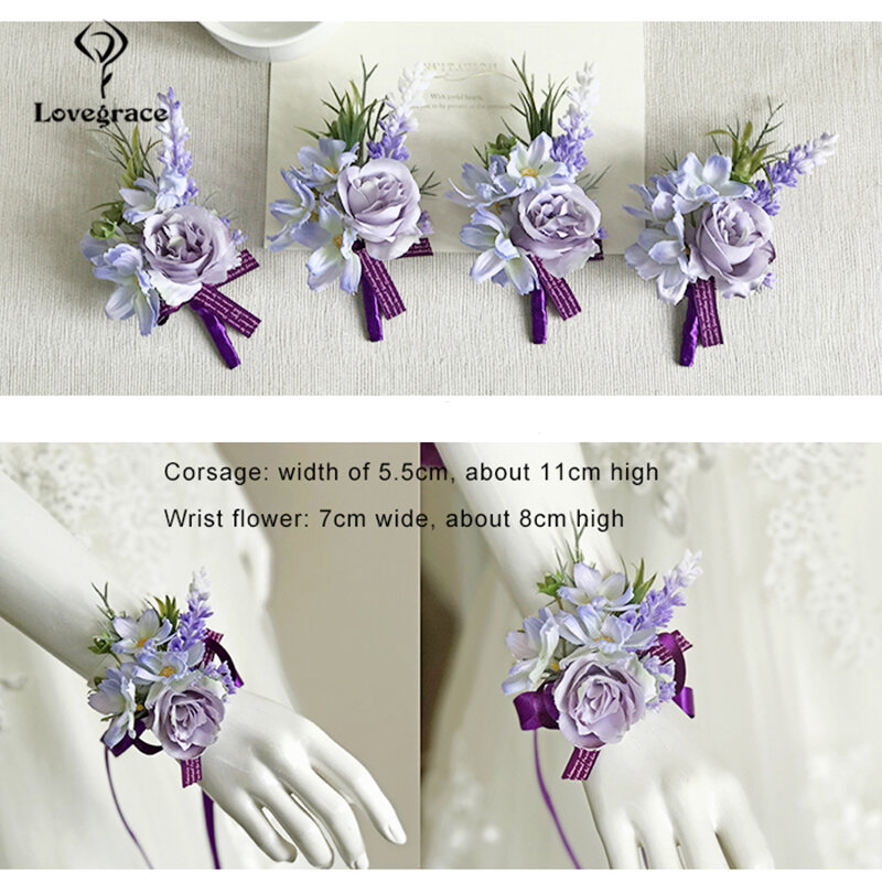 Lovegrace Charm Bracelets Wrist Corsage Bridesmaid Groom Boutonniere Artificial Flower Lapel Pin Brooch for Men Fashion Wedding