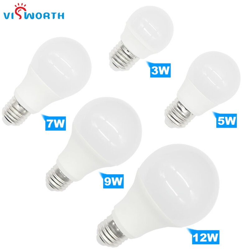 Wysokiej jasności E27 A60 lampy z żarówkami LED AC 110V 220V 240V żarówka prawdziwa moc 3W 5W 7W 9W 12W Lampada SMD2835 oświetlenie punktowe