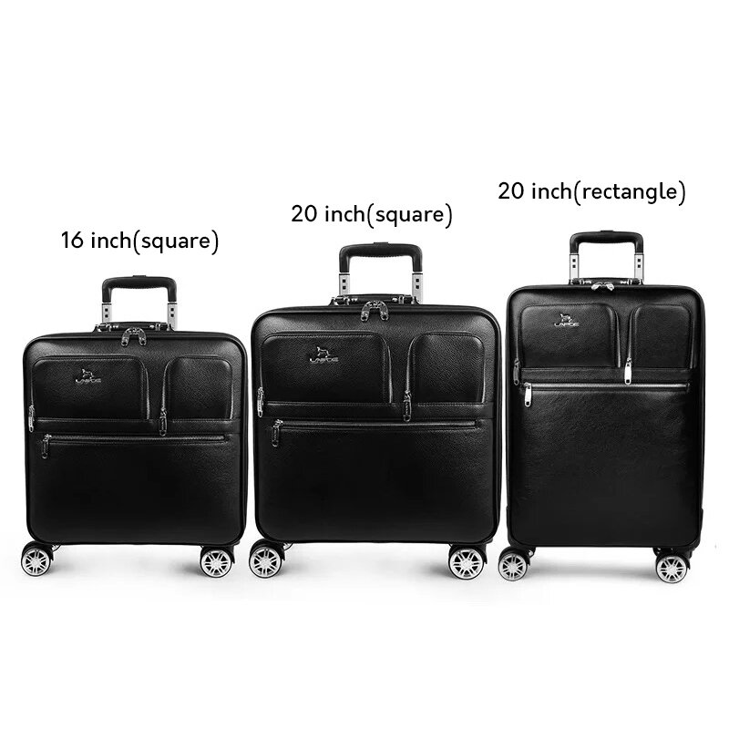 Fashion genuine leather rolling luggage spinner carry on high quality travel suitcase business men women trolley case