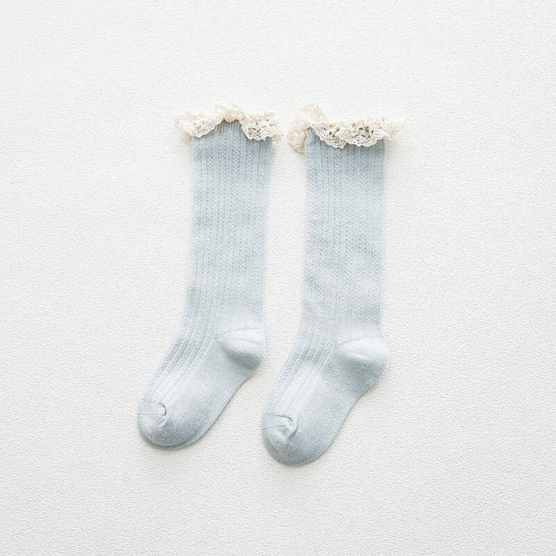 Knee High Socks para crianças com renda, plissado meias, aquecedores de perna, algodão, menina, princesa, bebê, criança, material barato, frete grátis