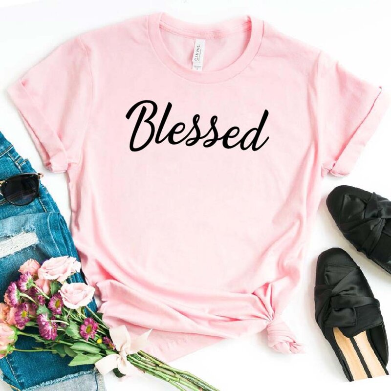 Blessed Letters Print Women tshirt Cotton Casual Funny t shirt For Lady Girl Top Tee Hipster Drop Ship NA-212
