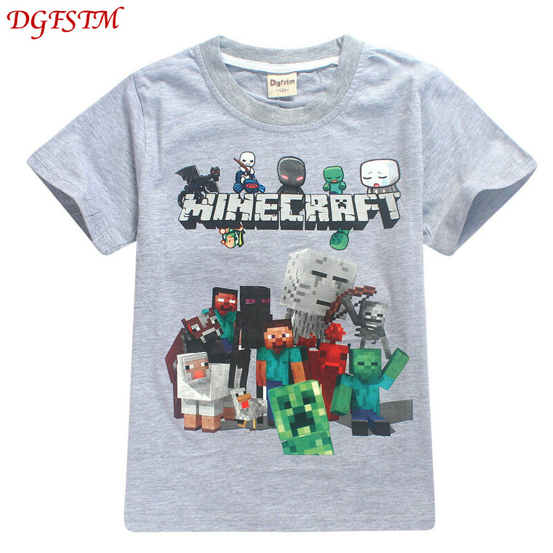 2018 cotton cartoon boy short-sleeved T-shirt fashion 3D printing Minecraft pattern children's clothing T-shirt clothes 6-14Y