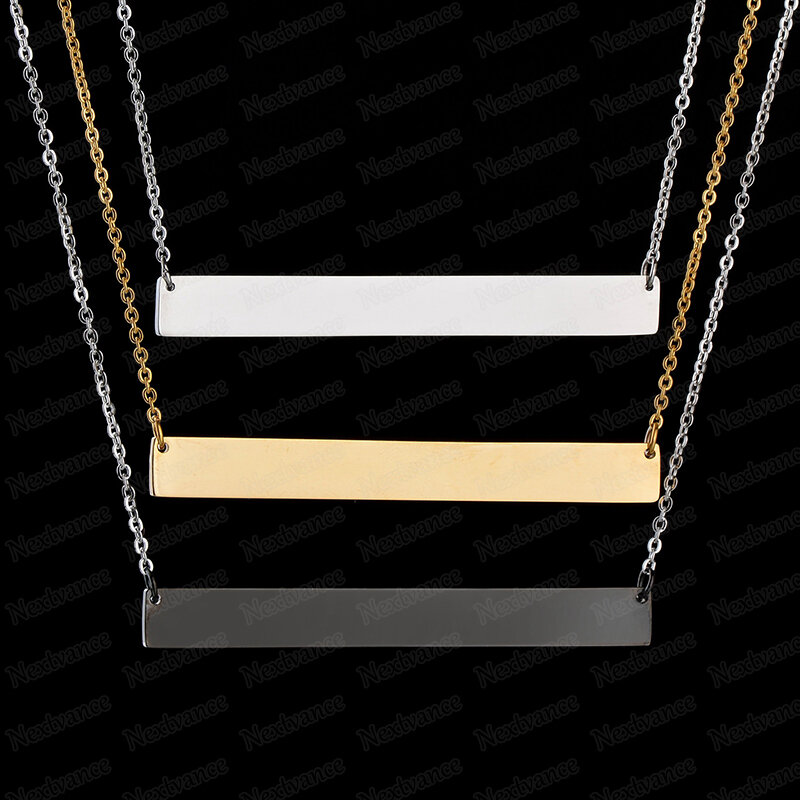 Nextvance moda 50mm barra gravada pingente colar 3 cores placa de nome personalizado carta colares para personalizado jóias presente
