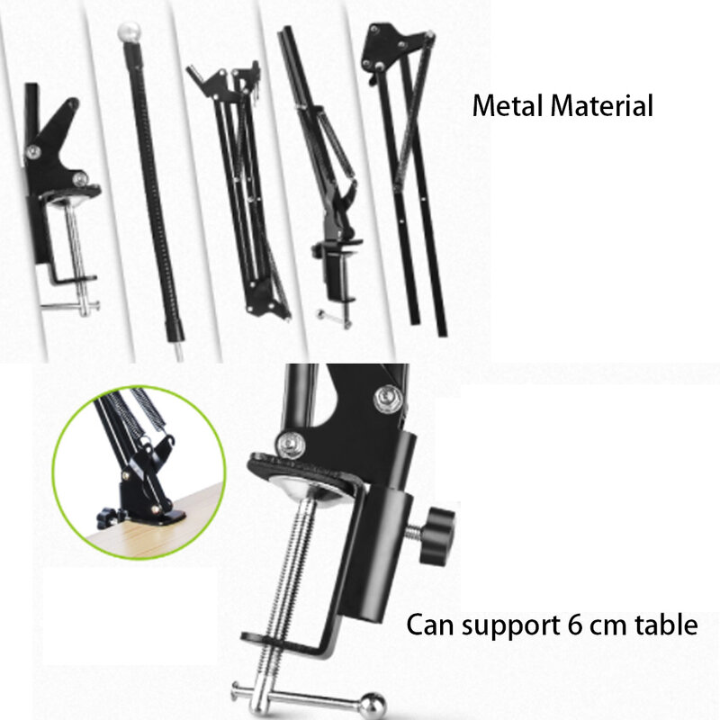 Dyy microfone scissor braço suporte e mesa de montagem braçadeira & nw filtro pára brisas escudo & kit montagem metal