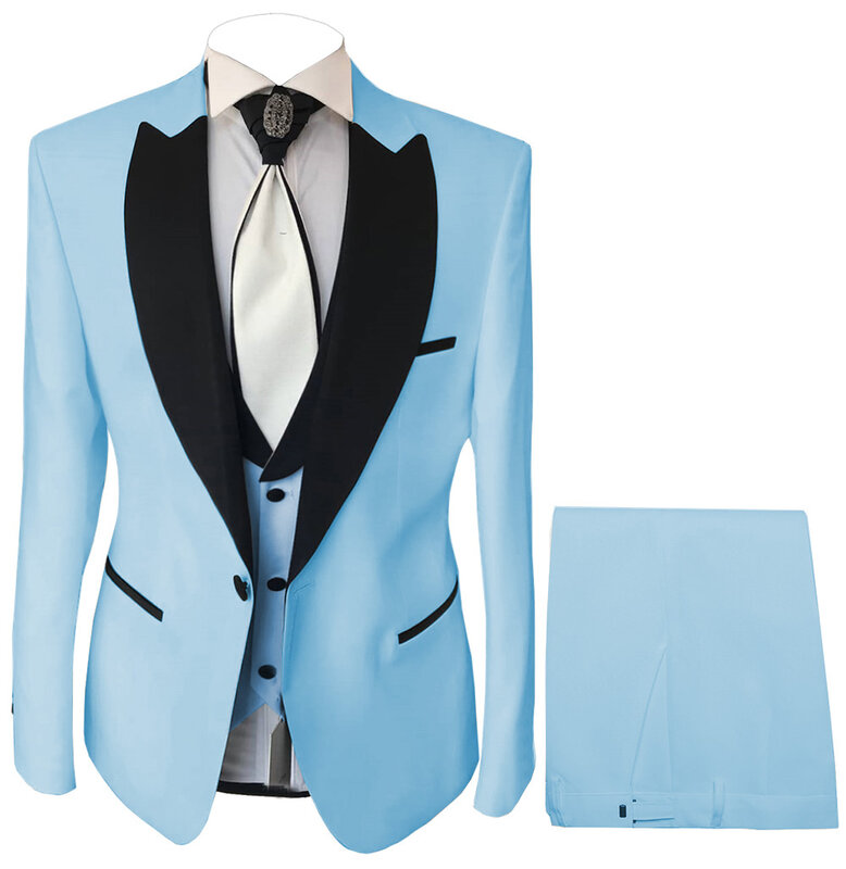 Mens 3 Pieces Suits Notch Lapel Tuxedos Party Fashion Solid Bright Color Jacket Blazer & Pants & Vest For Wedding