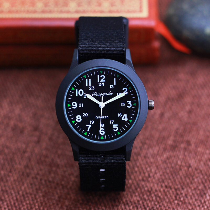 2024 Chaoyada dzieci chłopcy dziewczynki 24 godziny na płótnie podświetlane wskazówki kwarcowe zegarki na rękę dla dzieci studenci wodoodporne zegarki wojskowe