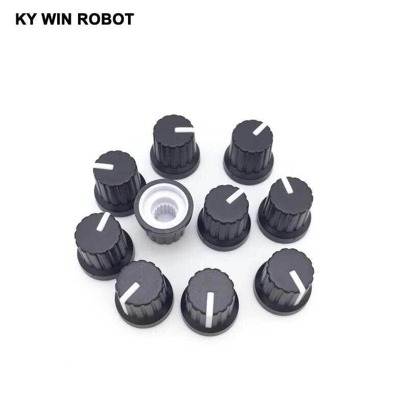 New 10 Pcs 6mm Shaft Hole Dia Plastic Threaded Knurled Potentiometer Knobs Caps