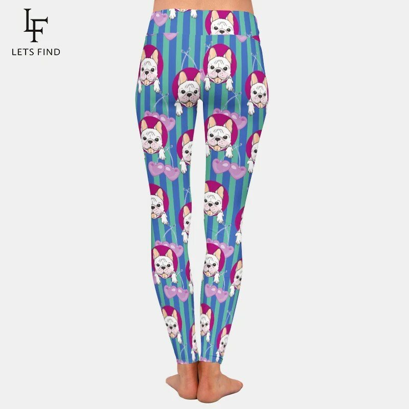 LETSFIND – Leggings en Polyester pour femmes, imprimé à rayures verticales, Design de chien de dessin animé, taille haute, élastique, Slim, doux, longueur cheville