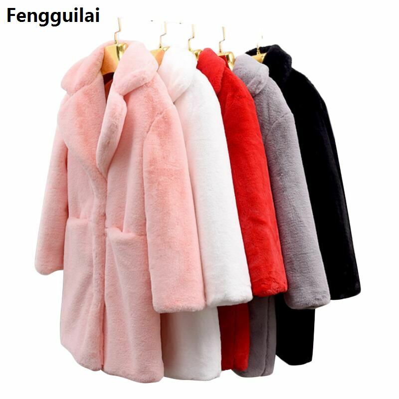 Mantel Bulu Palsu Musim Dingin Wanita Mantel Bulu Buatan Wanita Tebal Hangat dan Jaket Mantel Warna Solid dari Bulu Palsu Mantel Hangat