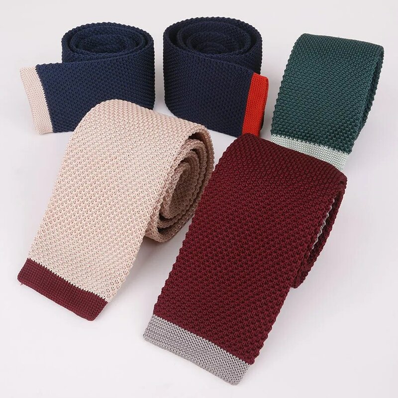 Cravate en tricot plat pour hommes, 5CM, édition étroite, couleurs assorties, pour hommes d'affaires, décontracté, vêtements de cou Slim, cadeaux pour hommes