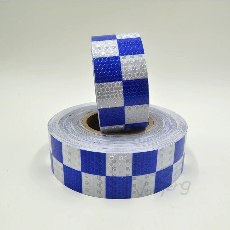 Roadstar 5cmx10m Shining Blue White Color Square Self-Adhesive Reflective Warning Tape for Car& Motorcycle