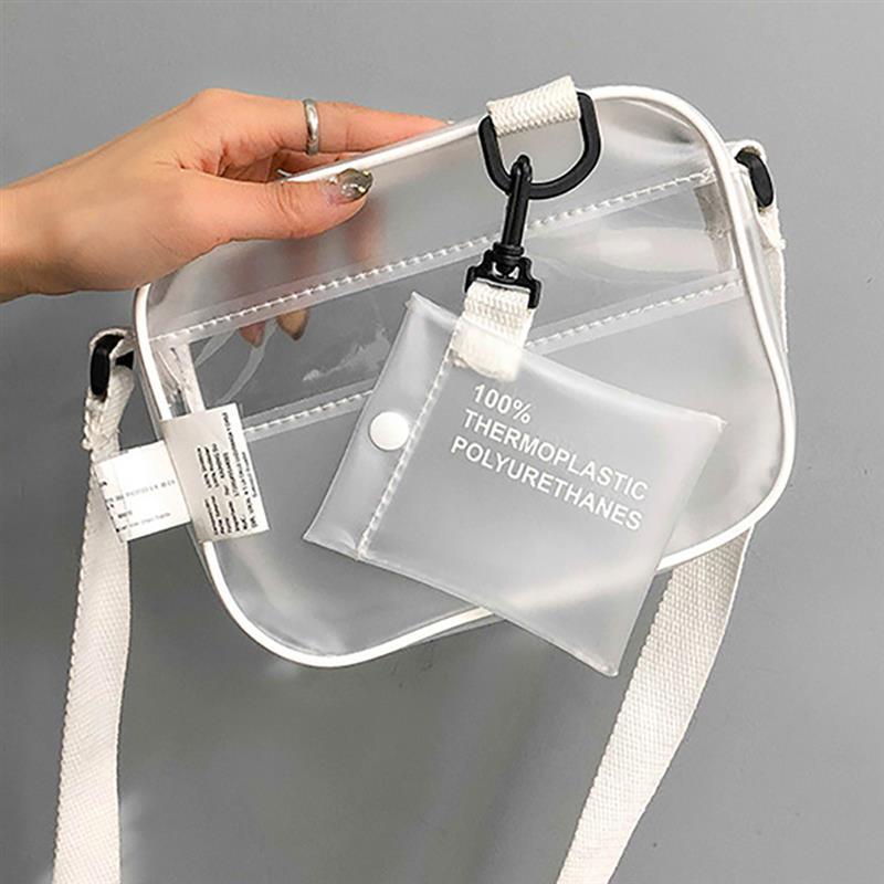 Casual 2 uds PVC transparente mujeres pequeñas bolsas de bandolera para mujer bolso de hombro transparente conjunto de bolsas de teléfono de gelatina W235