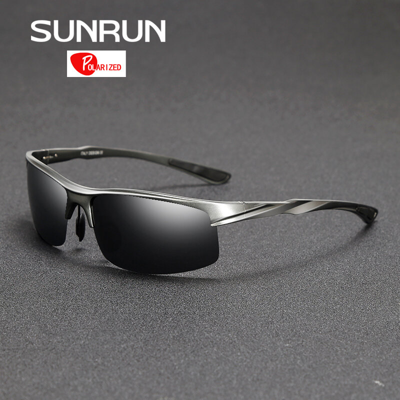 SUNRUN Homens Condução Óculos De Sol De Alumínio Quadro Óculos Polarizados Noite Óculos de Visão Motoristas de Carro Anti-reflexo Óculos de Sol P8213
