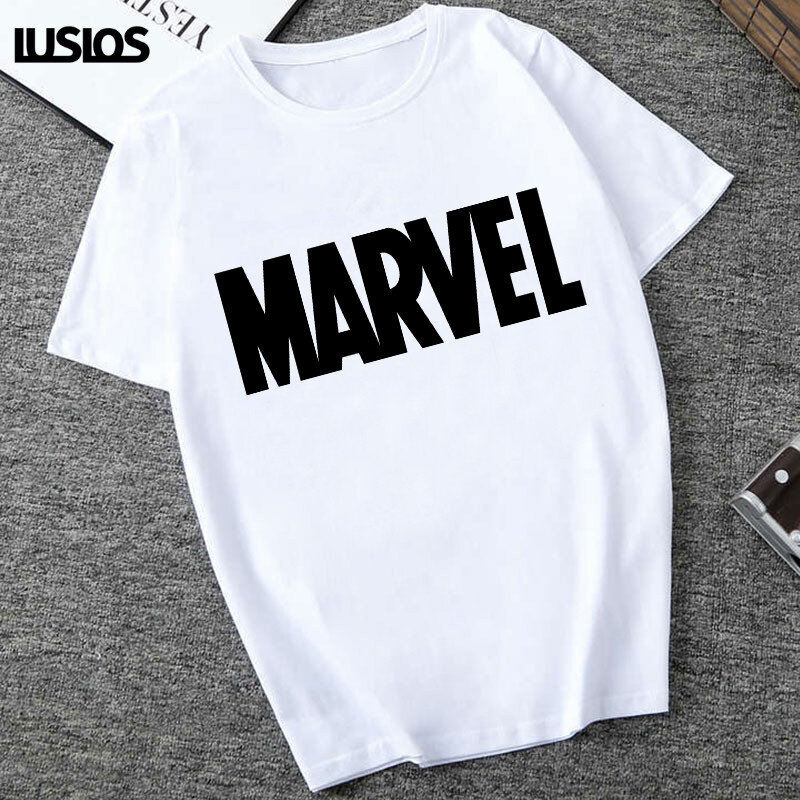 Женская футболка с принтом Marvel LUSLOS, белая Повседневная футболка с буквенным принтом, уличная одежда для фанатов супергероев