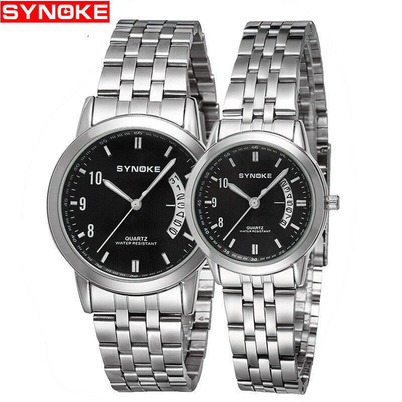 SYNOKE-reloj de cuarzo para hombre y mujer, accesorio de pulsera resistente al agua con calendario, complemento masculino de marca de lujo perfecto para negocios