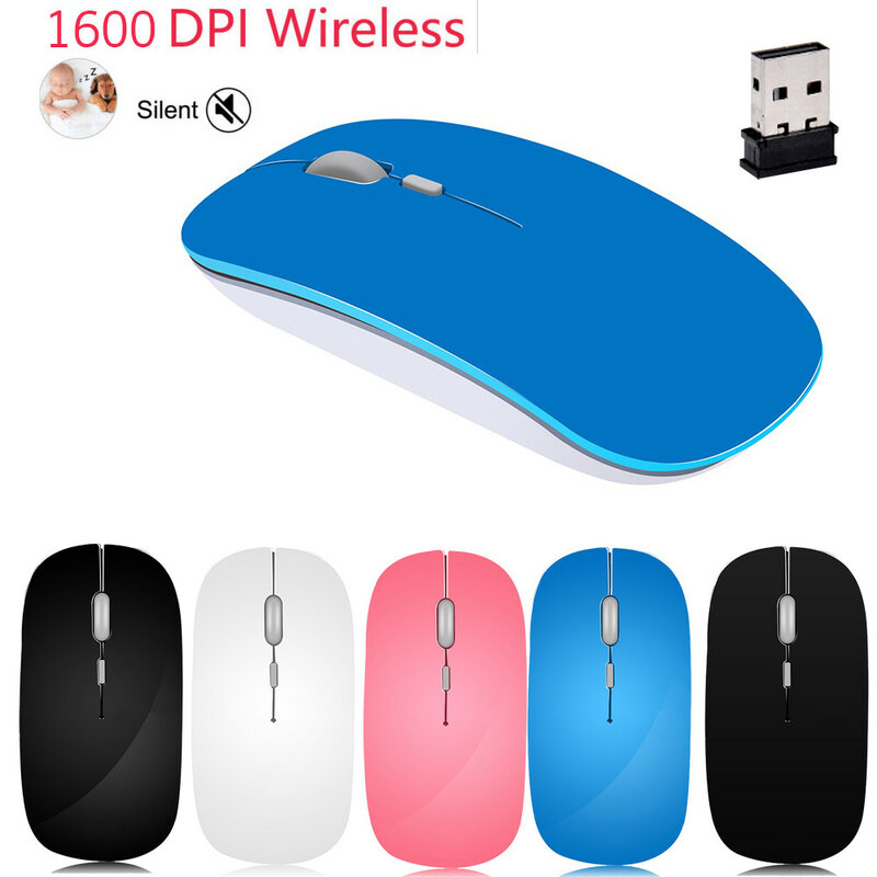 2.4GHz cichy USB bezprzewodowy 1600DPI optyczna Pro myszy do gier na PC Laptop, cicha mysz bezprzewodowy do laptopa
