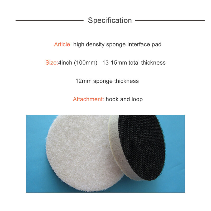 Tampon d'interface éponge floquée haute densité 4 pouces 100mm, 5 pièces, tampon de support auto-adhésif dur pour ponceuse, crochet et boucle