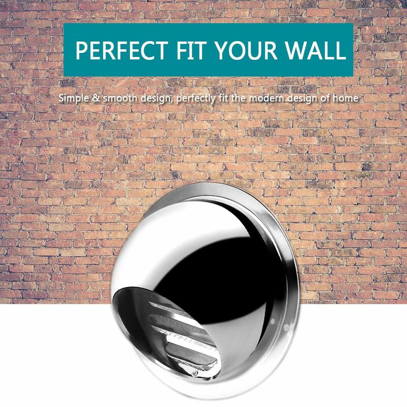 Hon&Guan 304 Stainless Steel Round Wall Ceiling Exhaust Outlet Waterproof Grille Cover for Kitchen Hood Ventilation Cap 100mm