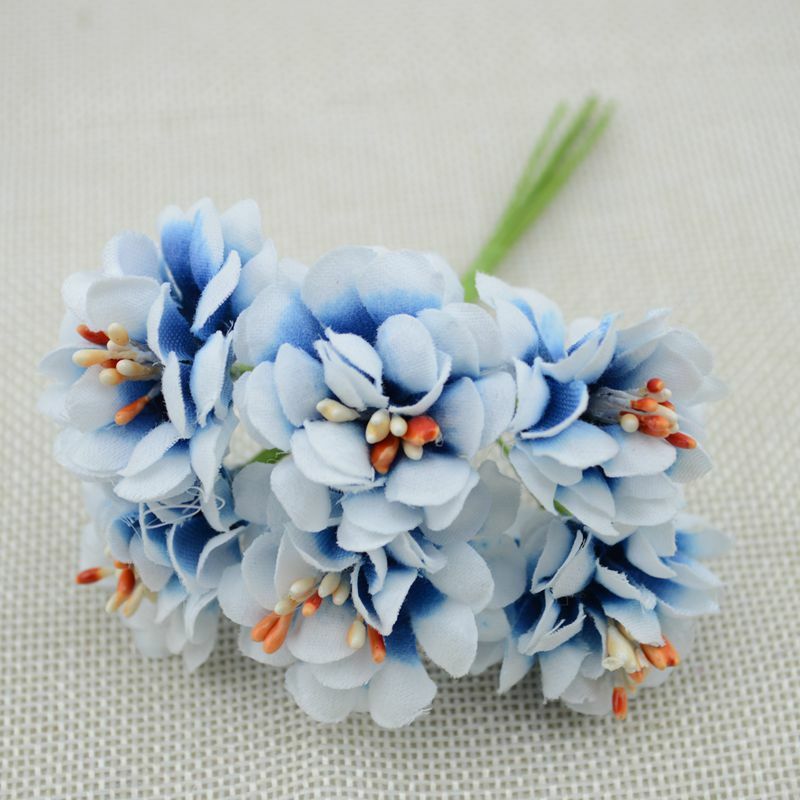 Flores falsas de seda gradiente 6 peças, em forma de buquê de flores artificiais à mão, decoração de casamento, faça você mesmo, presente, artesanato de scrapbooking