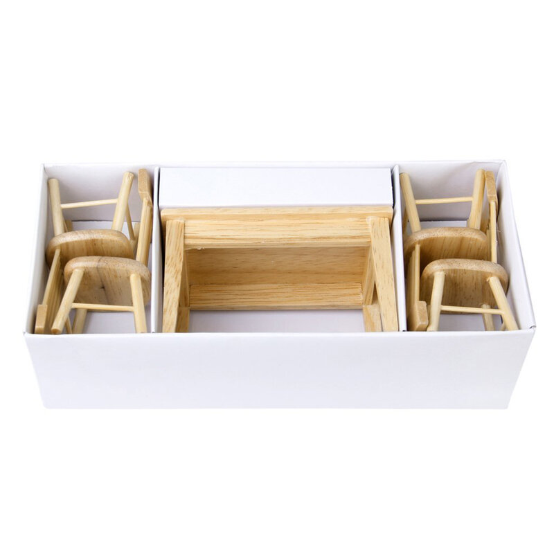5 ピース/セット 1/12 ドールハウスミニチュアダイニングテーブル椅子木製家具セット (木の色)