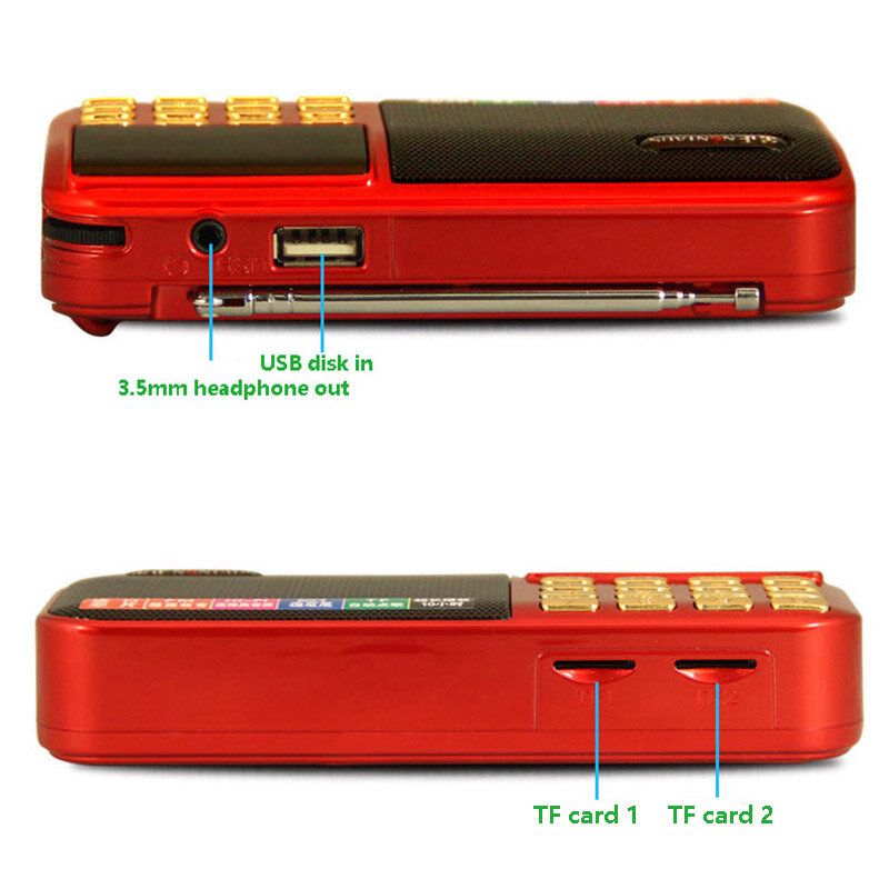 C-803 con dos ranuras para baterías 18650, linterna LED y dos ranuras para tarjetas TF, Radio FM portátil, altavoz inalámbrico USB, reproductor MP3
