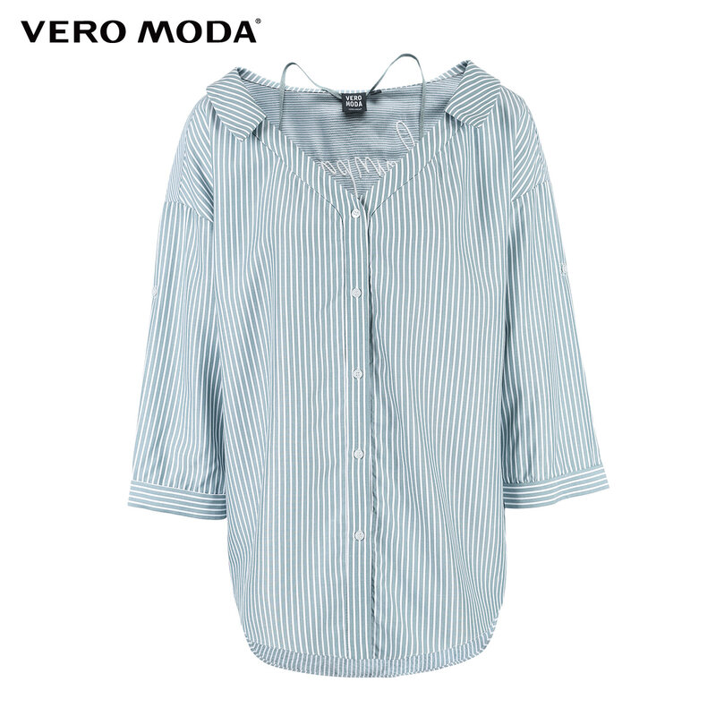 Vero Moda damska sznurowana koszula z kołnierzykiem w paski 3/4 rękawy | 318331525