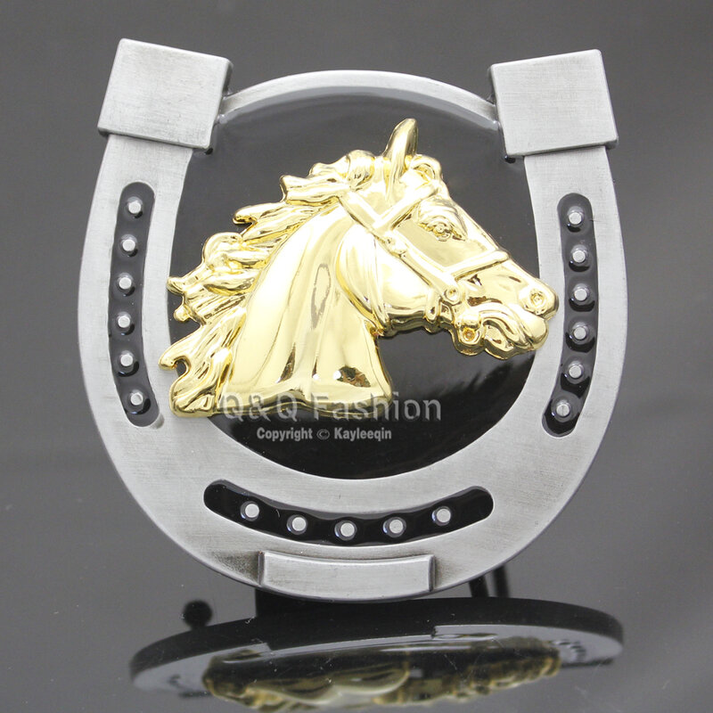 Western Rodeo Equestrian Theme Belt Buckle, Golden Horse Head, DIY Componentes Acessórios, Dropshipping