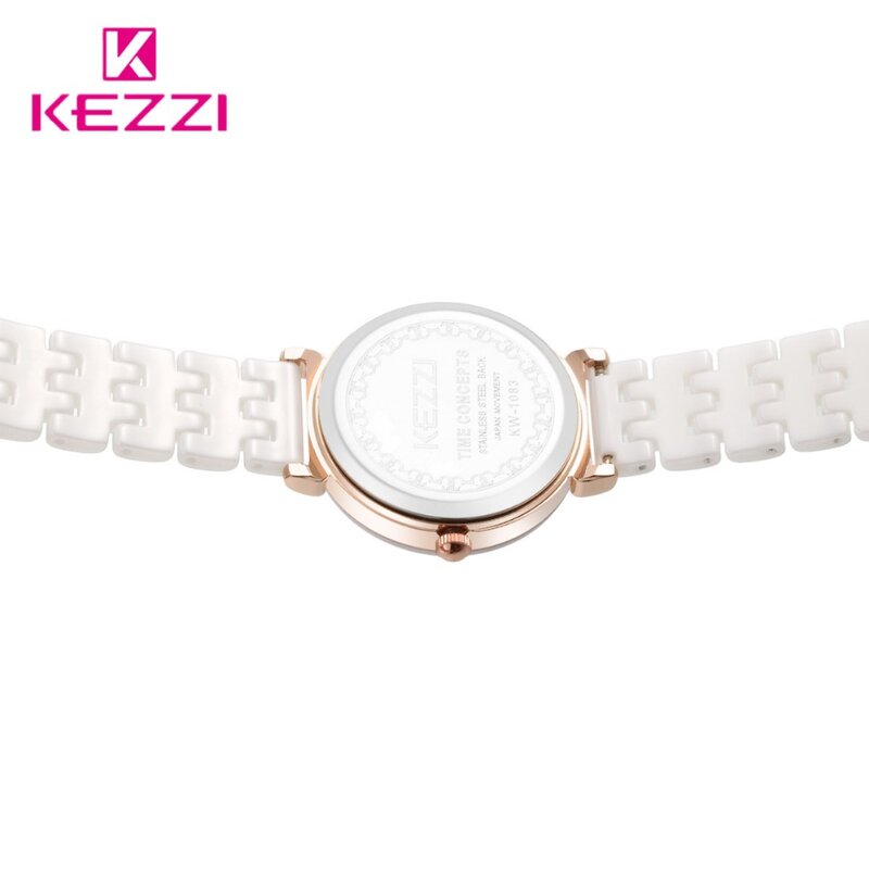 Kezzi-reloj de cuarzo para mujer, relojes de cerámica blancos a prueba de agua, relojes de pulsera de vestir de marca de lujo, femenino