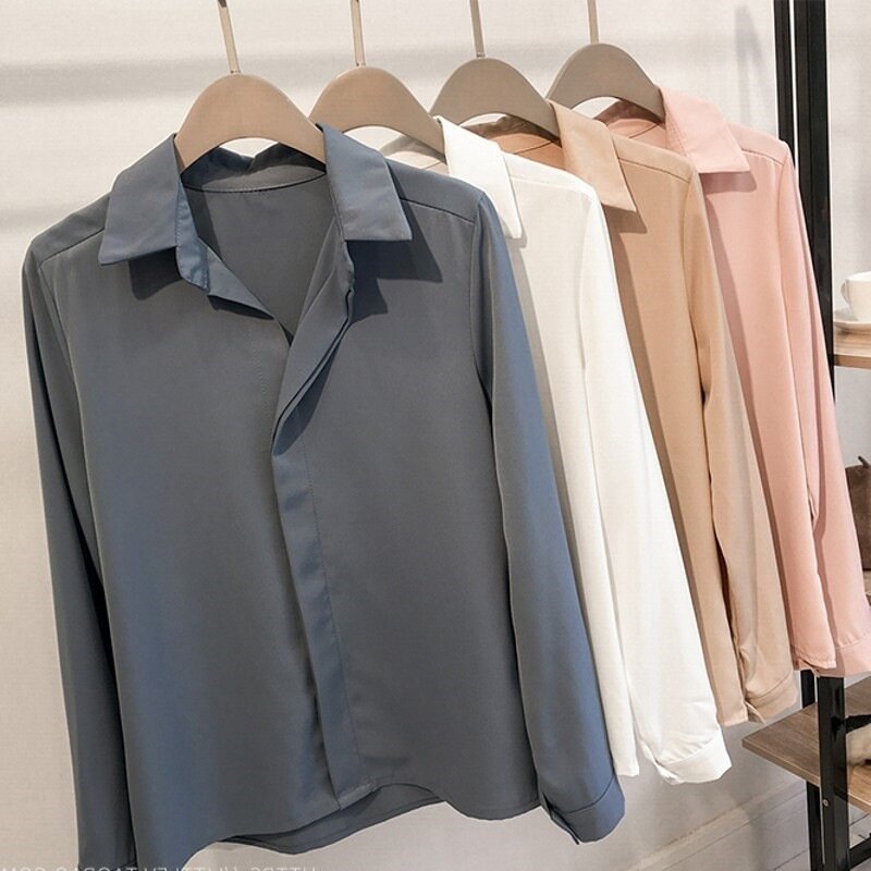 Bluzka damska biuro OL Style koszule topy moda Casual długi rękaw szyfonowa bluzka Femme Blusa