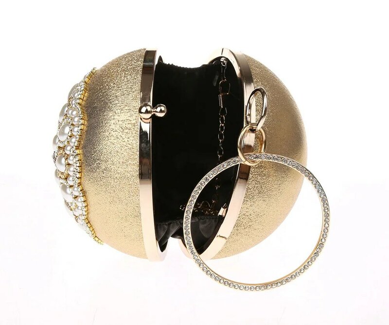 JaneVini – sac à bandoulière de luxe pour femmes, avec strass dorés, boule de perles, soirée perlée, chaîne, mariage, ronde