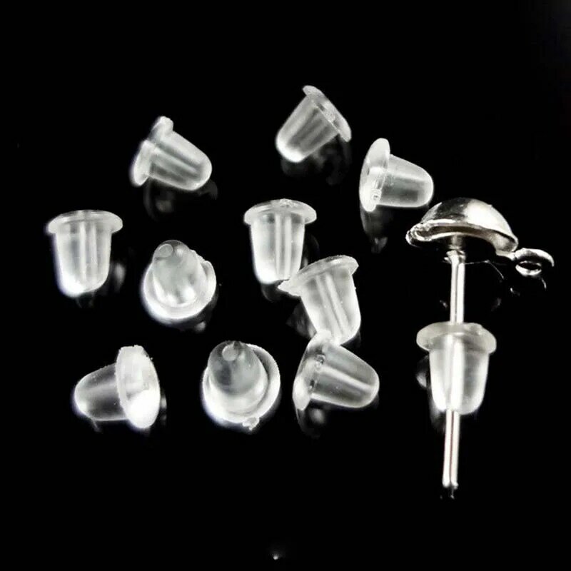 Bouchons de boucle d'oreille en caoutchouc de silicone souple transparent, bouchon rond de sécurité, accessoires de bijoux de haute qualité, pièces de bricolage, 5mm, 100 pièces