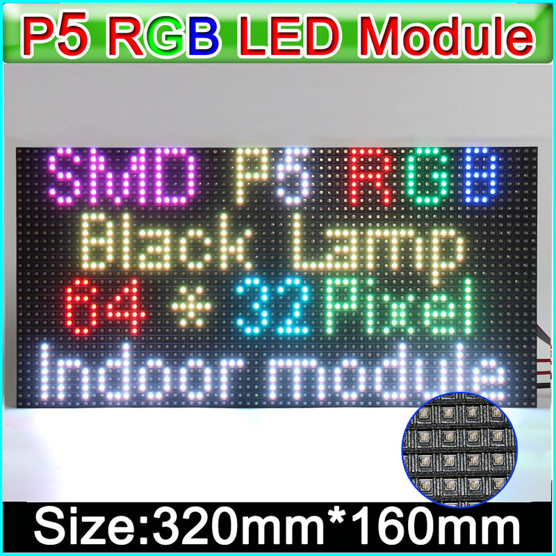 P5 Indoor Full Color LED Display Module 320mm x 160mm ,SMD RGB 3 in 1 P5 LED Panel 64x32 LED Display Video Wall,LED matrix
