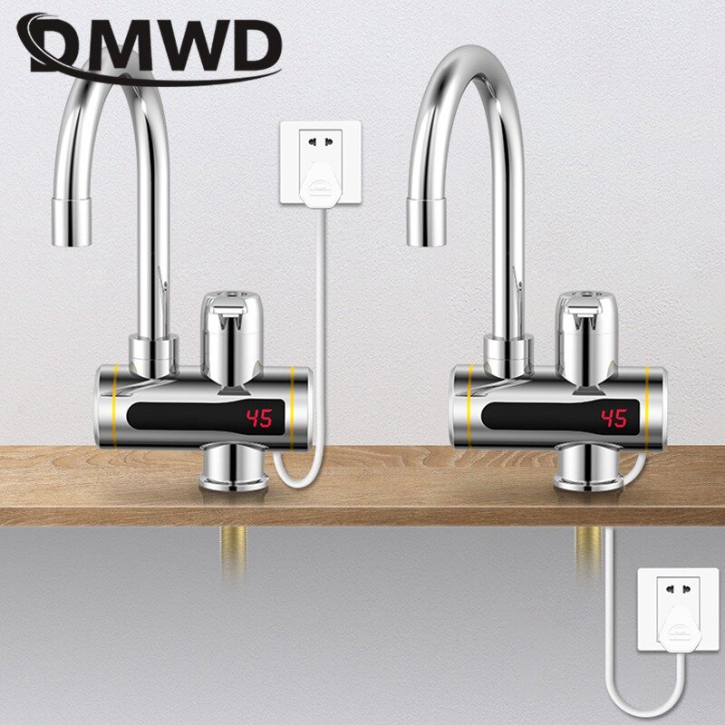 DMWD-calentador de agua eléctrico instantáneo sin tanque, grifo de cocina, calefacción instantánea, pantalla LED de temperatura, UE