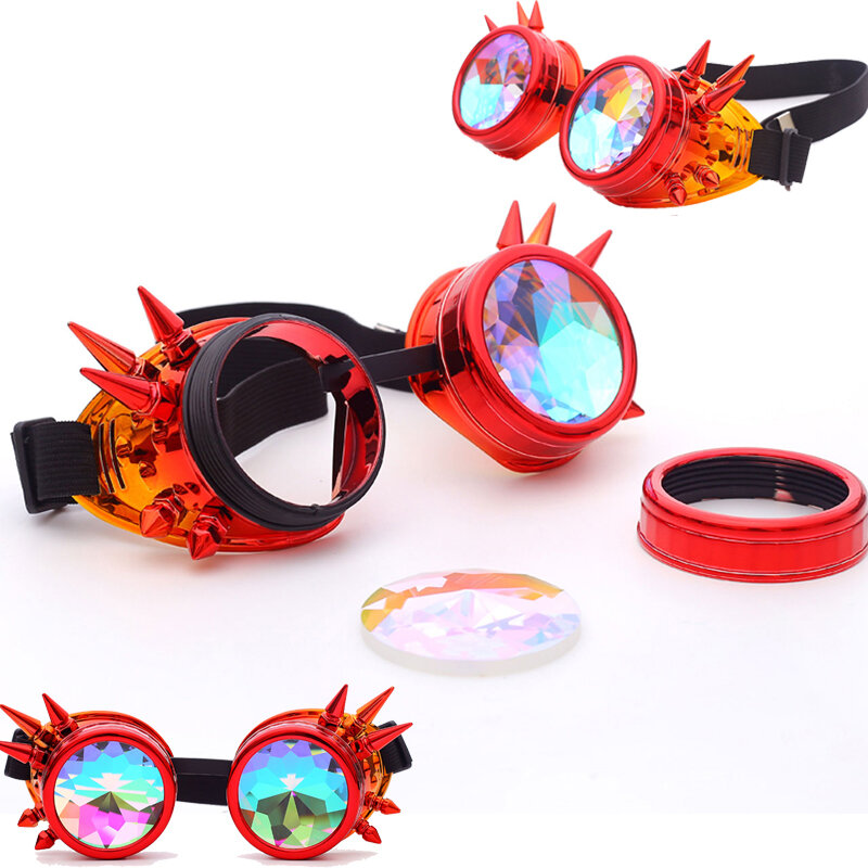 FLORATA Kaleidoscope gafas coloridas, gafas de sol EDM para fiesta, Rave Festival, lente difractada, gafas Steampunk