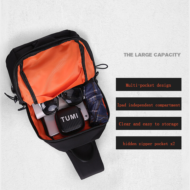 Fenruien – sac à bandoulière hydrofuge pour hommes, sac à la mode décontracté, sac à épaule chargeur USB, court voyage voyage, sac de poitrine