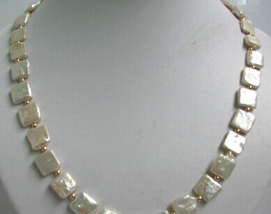 FREE SHIPPING 10mm white square freshwater pearl necklace 17"
