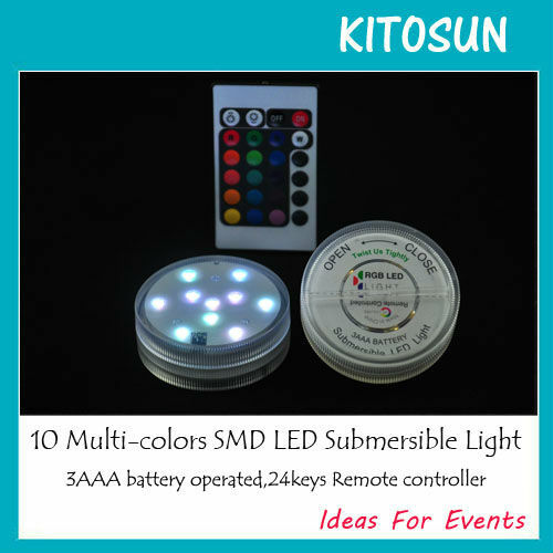 (12 stks/partij) 10-LED RGB Submersible LED Licht, multi Kleur Waterdicht Wedding Party Vaas Base Bloemen Licht + Afstandsbediening