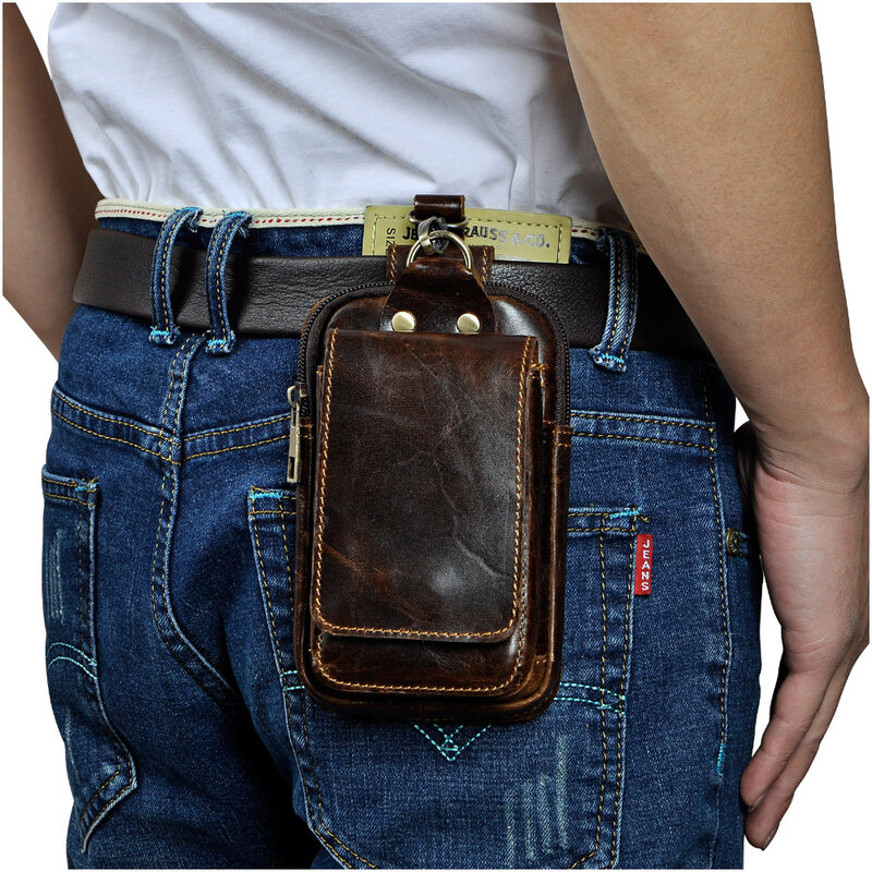 패션 원래 가죽 남성 선물 작은 여름 파우치 후크 디자인 담배 케이스 6 "전화 파우치 여행 허리 벨트 가방 1609-c