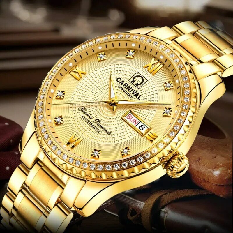 Luxury Couple watch for lovers CARNIVAL High end Automatic Watch couple Calendar Sapphire Luminous Best gift for Valentine's day