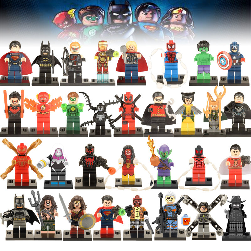 Супер Герои фигурки Железный человек Халк легоэльс Человек-паук Бэтмен Капитан Марвел Мстители Строительные блоки игрушки