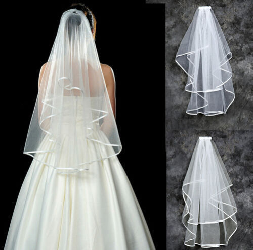 New 2t White Ivory Wedding Satin Edge Comb Elbow Bridal Veil