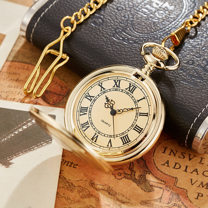 Reloj de bolsillo de cuarzo con números romanos para hombre y mujer, carcasa Multicolor, collar con colgante, cadena de reloj, Steampunk antiguo, 2020